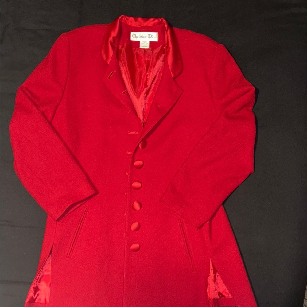 Vintage Christian Dior Women's Red Lined Mini Trench Coat - Picture 1 of 5